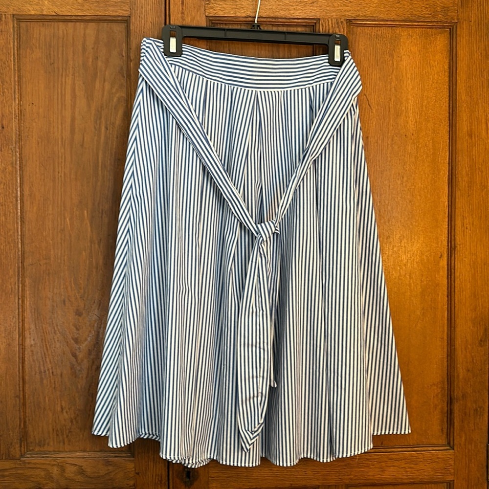 Blue and White striped midi skirt